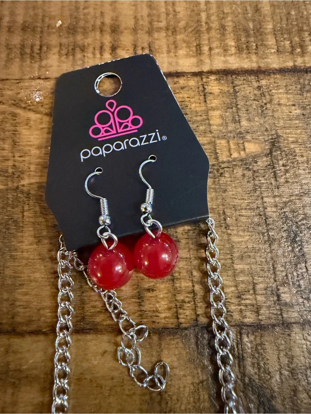 paparazzi Red Beaded Long Necklace with Matching Drop Earrings